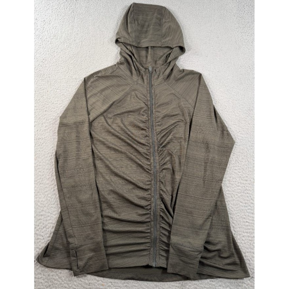 Athleta Hoodie‎ Women's XL Green Pacifica Crosscurrent UPF 50 Ruched Full Zip